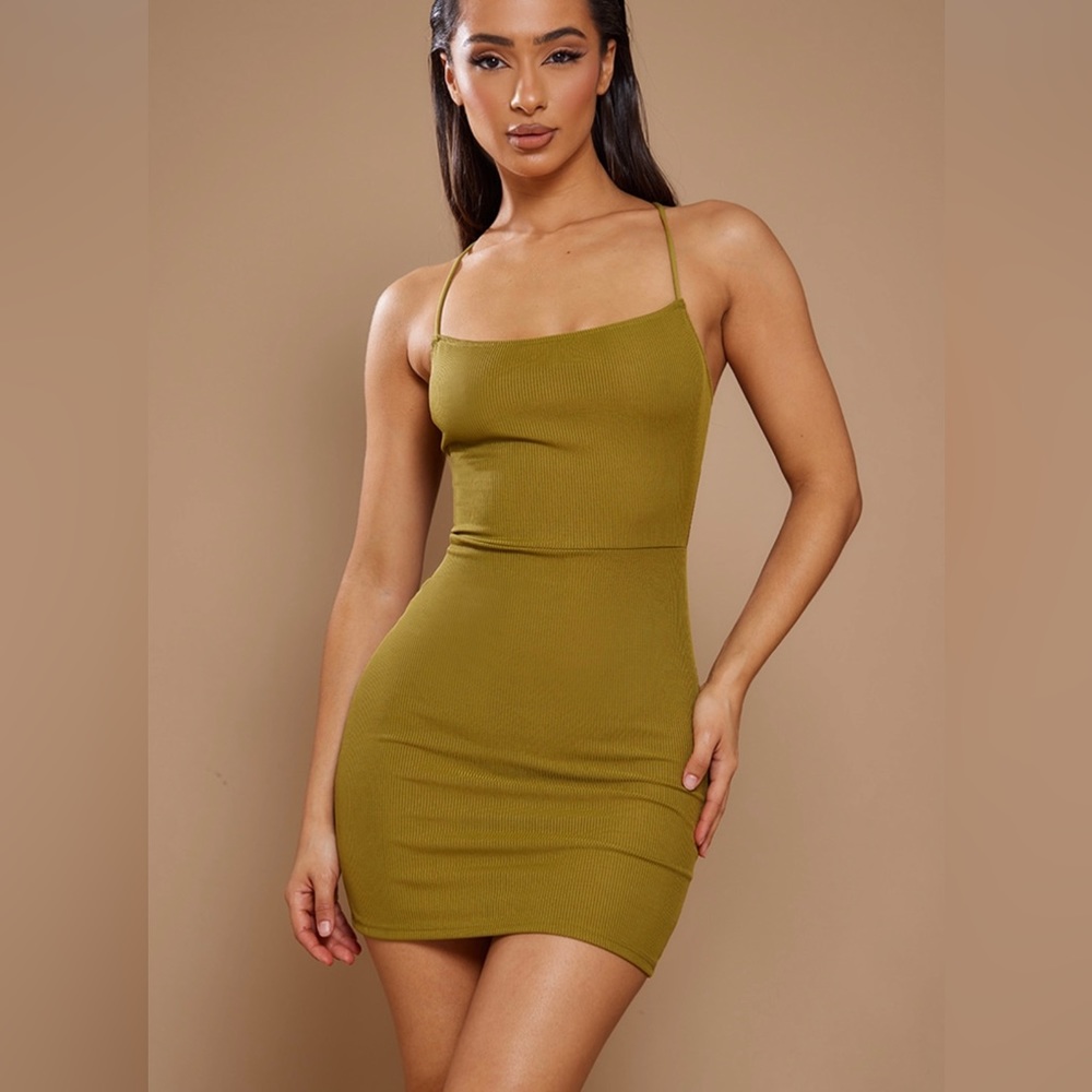 Ribbed Lace Up Back Bodycon Dress